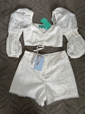 Waimari White Eyelet Two-Piece Set - Crop Top & Shorts